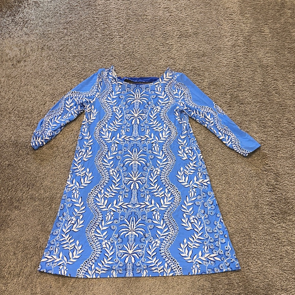 Lilly Pulitzer Blue White Printed Shift Dress WOMENS MEDIUM